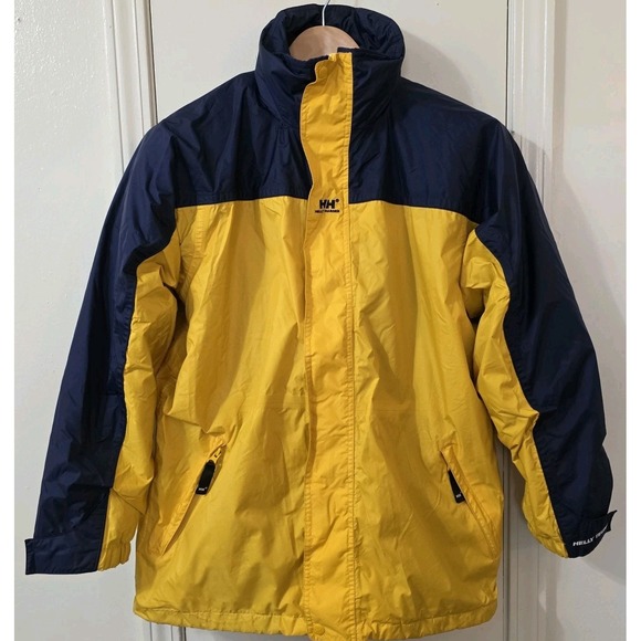 Helly Hansen Jacket Mens M Yellow Blue Hooded Zip Out Fleece Lining Helly Tech - Picture 1 of 10